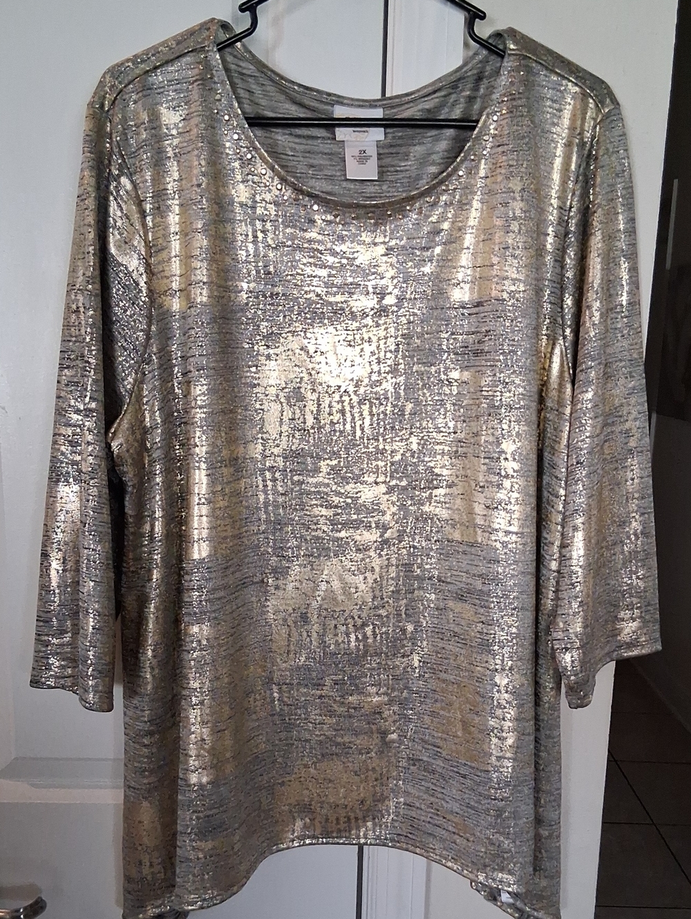Ruby Rd. Metallic Gold and Silver Scoop Neck Tunic